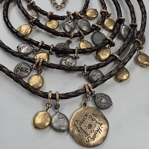 Chicos BEST WISHES Multi Strand Leather Necklace Hippie Boho Choker Statement